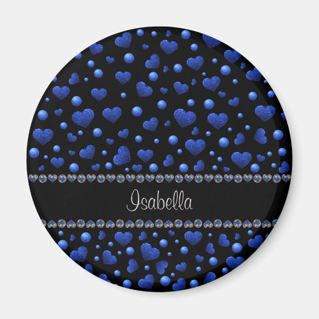 Custom name, Blue heart glitter pattern Magnet (Front)