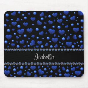 Custom name, Blue heart glitter pattern Mouse Mat