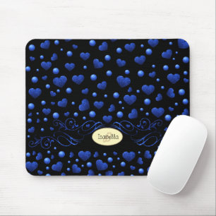 Custom name, Blue heart glitter pattern Mouse Mat