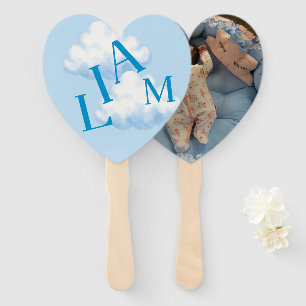 Custom Name Blue Heart Hand Fan 