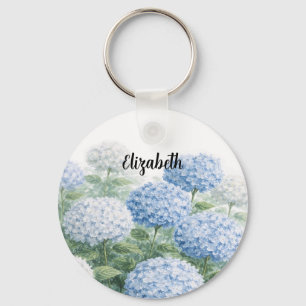 Custom Name Blue Hydrangea Painting Key Ring