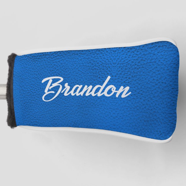 Custom name blue leather golf head cover (Front)
