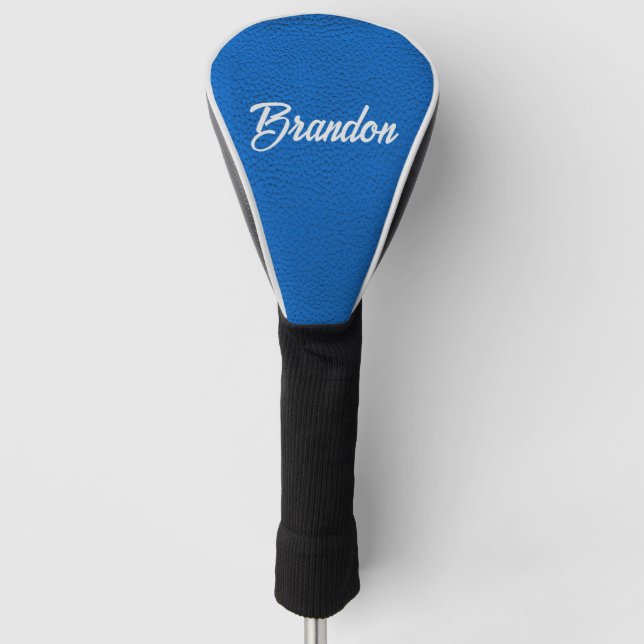 Custom name blue leather golf head cover (Front)