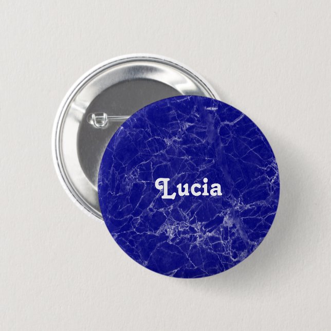 Custom name blue marble pattern 6 cm round badge (Front & Back)
