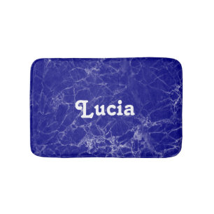 Custom name blue marble pattern bath mat