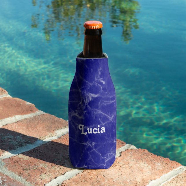 Custom name blue marble pattern bottle cooler (In Situ Pool)