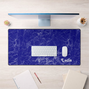 Custom name blue marble pattern desk mat