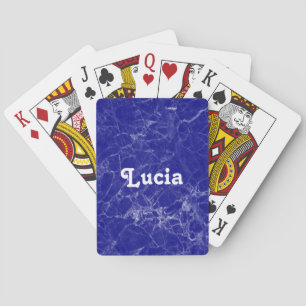 Custom name blue marble pattern playing cards