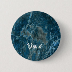 Custom name blue marble tile 6 cm round badge