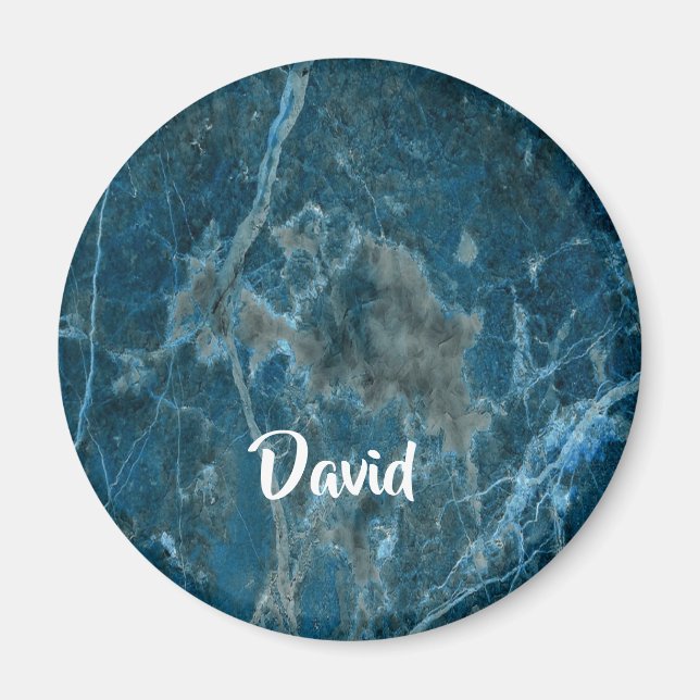 Custom name blue marble tile magnet (Front)