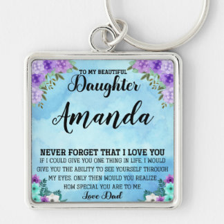 Custom Name Blue Message for Daughter from Dad Key Ring