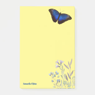 Custom Name Blue Morpho Butterfly with Wildflowers Post-it Notes