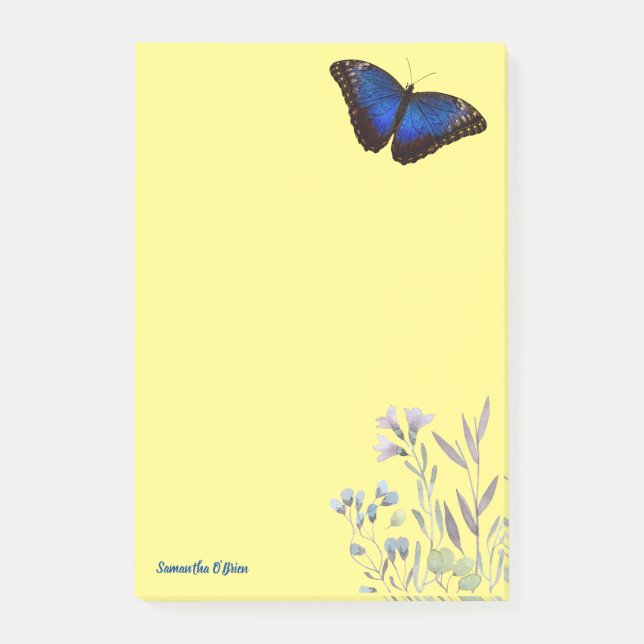 Custom Name Blue Morpho Butterfly with Wildflowers Post-it Notes (Front)