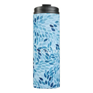 Custom Name   Blue Mosaic Petals Thermal Tumbler