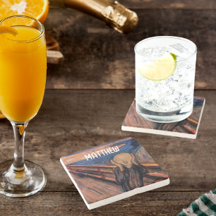 Custom name blue orange The Scream Stone Coaster
