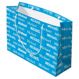 Custom Name Blue Personalised Boy Birthday Large Gift Bag