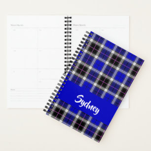 Custom name blue plaid pattern planner