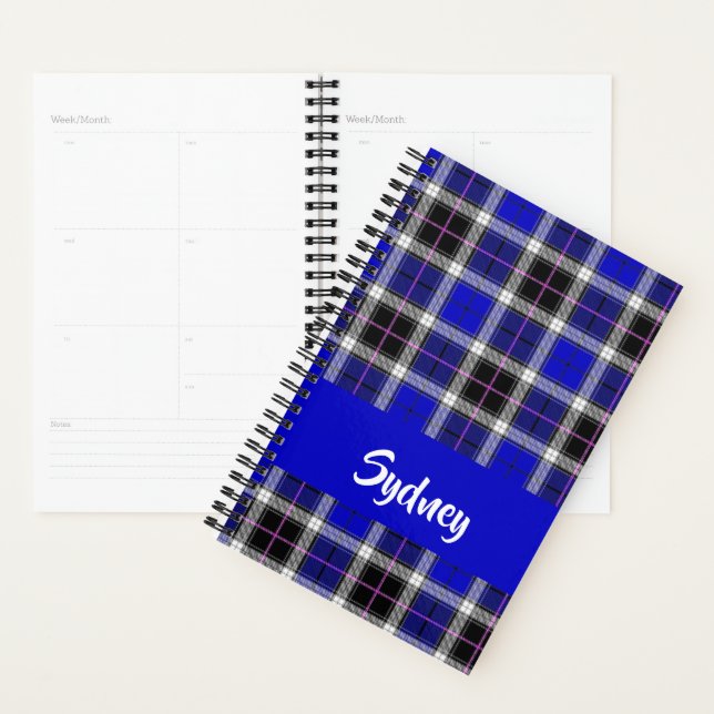 Custom name blue plaid pattern planner (Display)