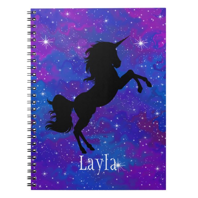 Custom Name Blue/Purple Galaxy Unicorn Notebook (Front)