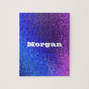 Custom Name Blue Purple Shiny Abstract Gradient Jigsaw Puzzle