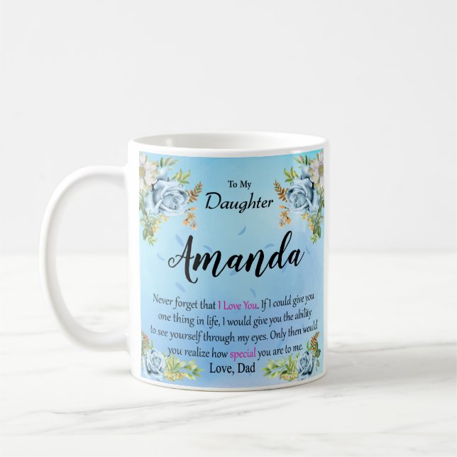 Custom Name Blue Rose Message for Daughter Coffee Mug (Left)