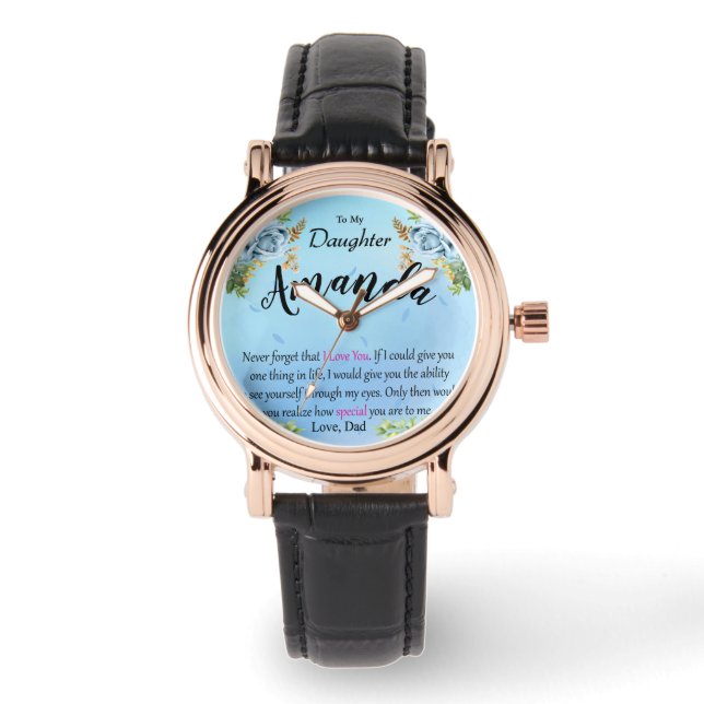 Custom Name Blue Rose Message for Daughter Watch (Front)
