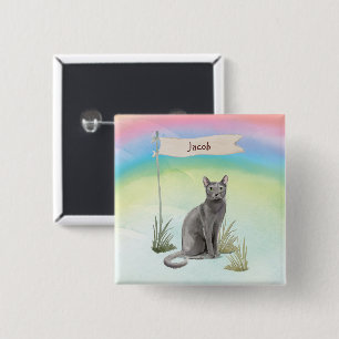 Custom Name Blue Russian Cat Pet 15 Cm Square Badge