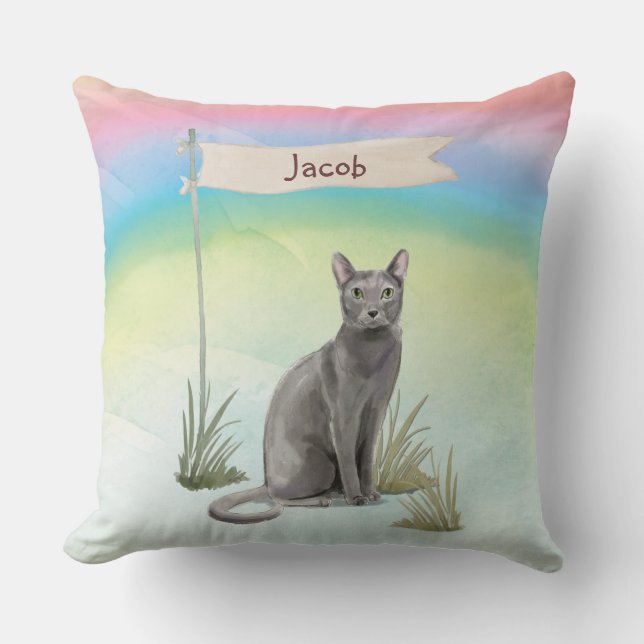 Custom Name Blue Russian Cat Pet Cushion (Front)