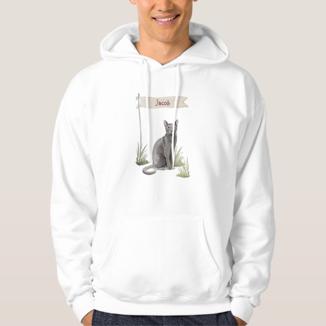 Custom Name Blue Russian Cat Pet Hoodie (Front)