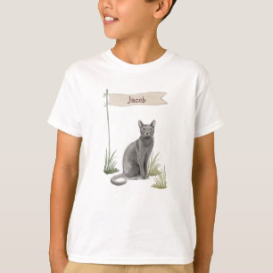 Custom Name Blue Russian Cat Pet T-Shirt