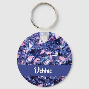 Custom name blue  shiny  crystals key ring