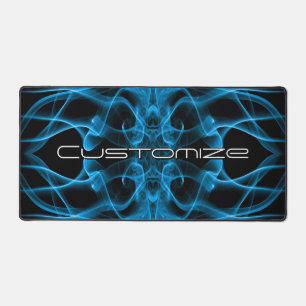 Custom Name Blue Smoke Symmetrical Black Desk Mat