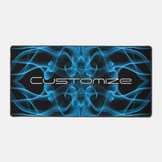 Custom Name Blue Smoke Symmetrical Black Desk Mat
