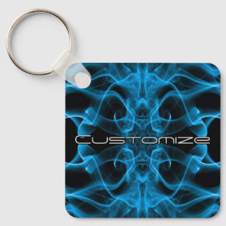 Custom Name Blue Smoke Symmetrical Black Key Ring
