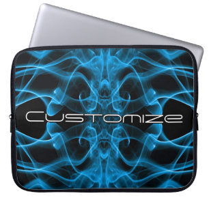 Custom Name Blue Smoke Symmetrical Black Laptop Sleeve