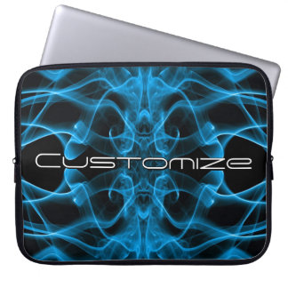 Custom Name Blue Smoke Symmetrical Black Laptop Sleeve
