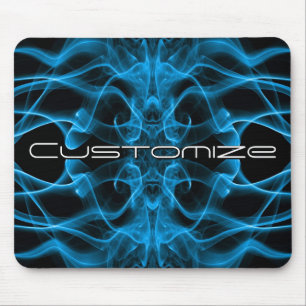 Custom Name Blue Smoke Symmetrical Black Mouse Mat