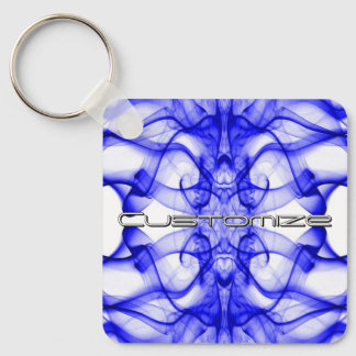 Custom Name Blue Smoke Symmetrical White Key Ring