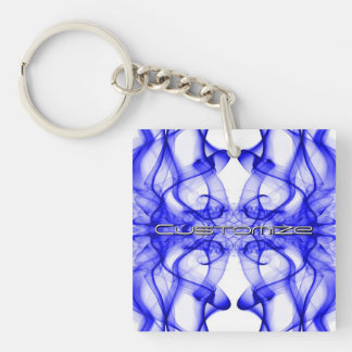 Custom Name Blue Smoke Symmetrical White Key Ring