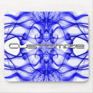 Custom Name Blue Smoke Symmetrical White Mouse Mat