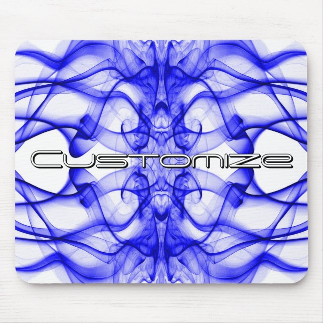 Custom Name Blue Smoke Symmetrical White Mouse Mat (Front)