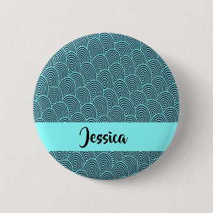 Custom name blue spiral waves 6 cm round badge
