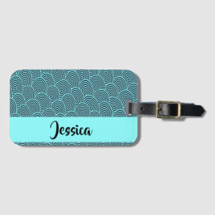 Custom name blue spiral waves luggage tag