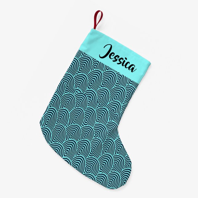 Custom name blue spiral waves small christmas stocking (Front (Hanging))