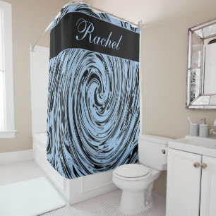 Custom Name Blue Swirls Abstract Pattern Modern Shower Curtain