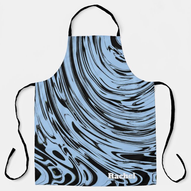 Custom Name Blue Swirls Black Patterns Gift Apron (Front)
