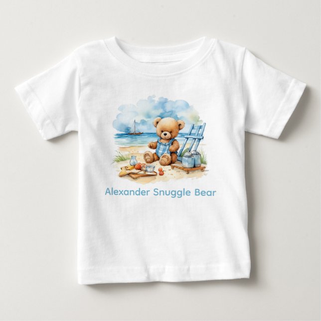 Custom Name Blue Teddy Bear Baby Shirt (Front)