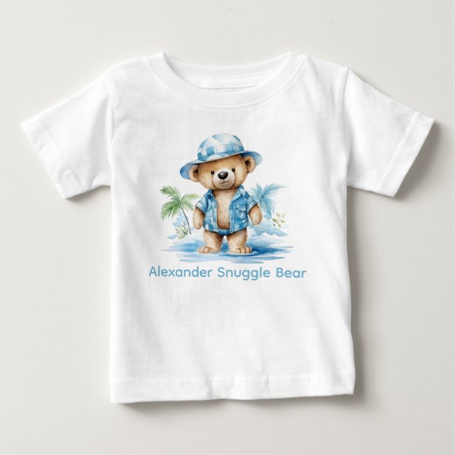 Custom Name Blue Teddy Bear Baby Shirt (Front)