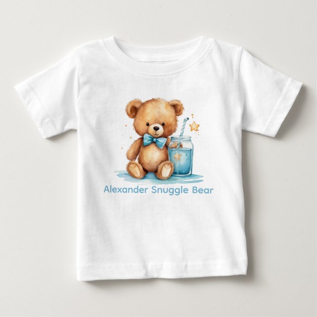 Custom Name Blue Teddy Bear Baby Shirt (Front)
