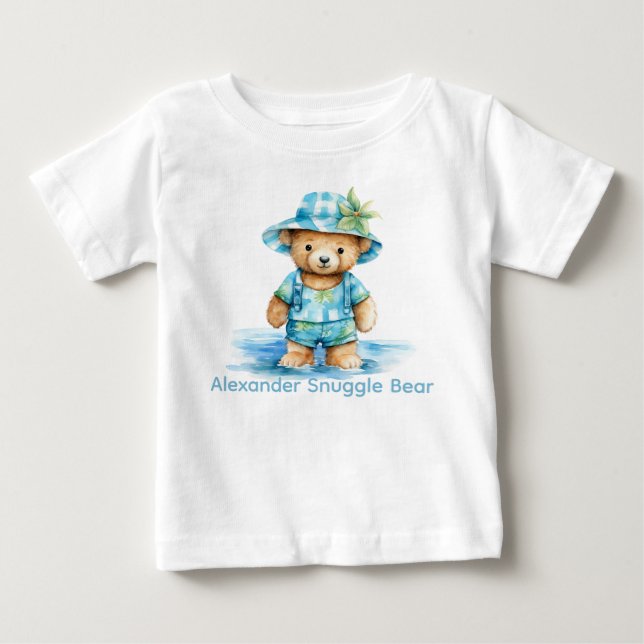 Custom Name Blue Teddy Bear Baby Shirt (Front)